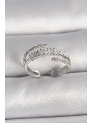  Gümüş Zirkon Taşlı Ayarlanabilir Çelik Yüzük