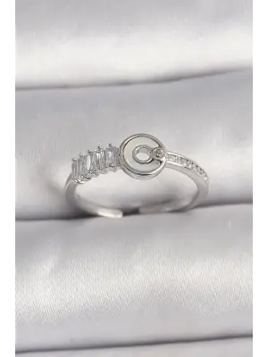  Gümüş Zirkon Taşlı Ayarlanabilir Çelik Yüzük