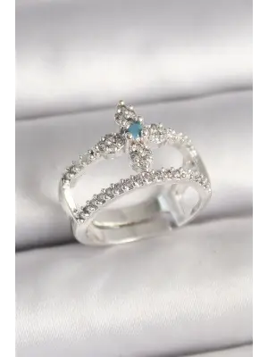 Pirinç Gümüş Renk Zirkon Taşlı Ayarlanabilir Model Kadın Yüzük