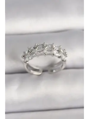  Gümüş Zirkon Taşlı Ayarlanabilir Yüzük