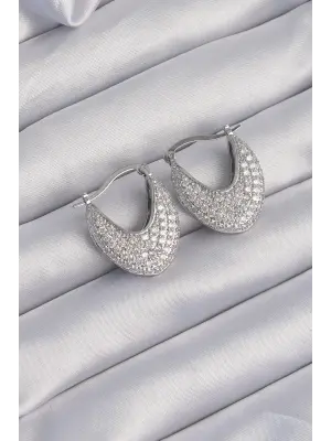  Gümüş Zirkon Taşlı Badem Model Küpe