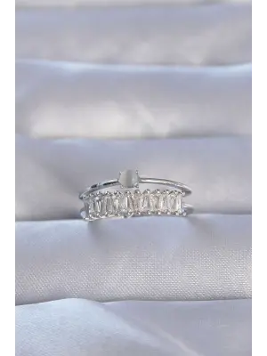  Gümüş Zirkon Taşlı Baget Su Yolu Model Ayarlanabilir Yüzük