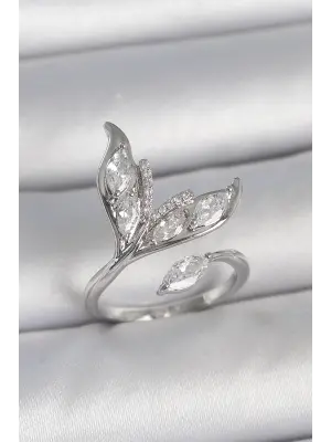 Pirinç Gümüş Renk Zirkon Taşlı Balık Kuyruğu Model Ayarlanabilir Kadın Yüzük