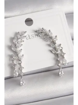  Gümüş Zirkon Taşlı Başak Model Çelik Küpe