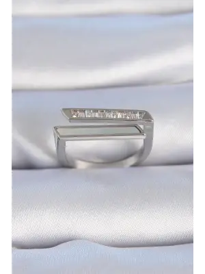  Gümüş Zirkon Taşlı Beyaz Sedef Detay Çelik Yüzük