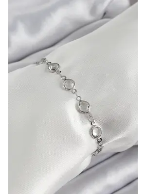 Pirinç Gümüş Renk Zirkon Taşlı Bileklik