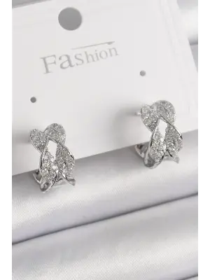  Gümüş Zirkon Taşlı Burgu Model Çelik Küpe