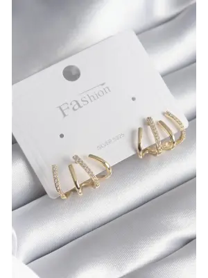  Gümüş Zirkon Taşlı Çatal Model Çelik Küpe