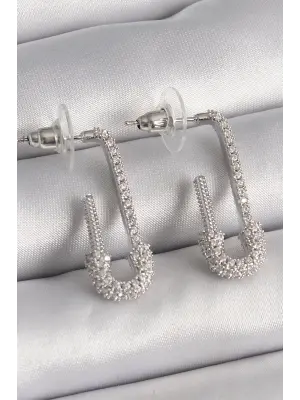  Gümüş Zirkon Taşlı Çengelli İğne Model Çelik Küpe