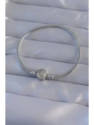 Pirinç Gümüş Renk Zirkon Taşlı Charm Bileklik