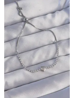 Pirinç Gümüş Renk Zirkon Taşlı Charm Model Asansörlü Bileklik