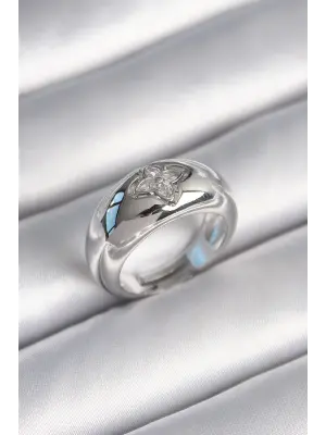  Gümüş Zirkon Taşlı Çiçek İşleme Çelik Yüzük