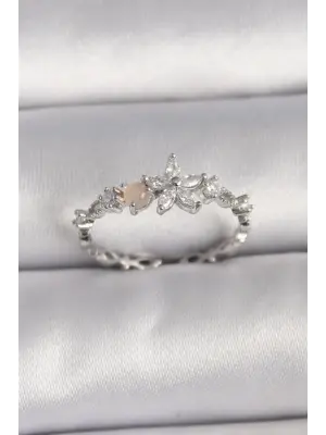  Gümüş Zirkon Taşlı Çiçek Model Ayarlanabilir Yüzük