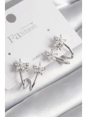  Gümüş Zirkon Taşlı Çiçek Model Çelik Küpe