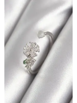  Gümüş Zirkon Taşlı Çiçek Model Çelik Yüzük