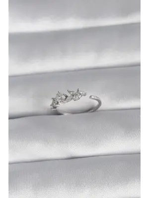  Gümüş Zirkon Taşlı Çiçek Model Çelik Yüzük