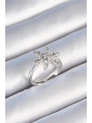  Gümüş Zirkon Taşlı Çiçek Model Çelik Yüzük