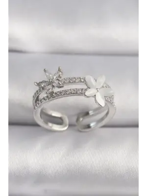  Gümüş Zirkon Taşlı Çiçek Model VIP Seri Çelik Yüzük