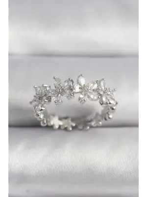  Gümüş Zirkon Taşlı Çiçek Model VIP Seri Çelik Yüzük