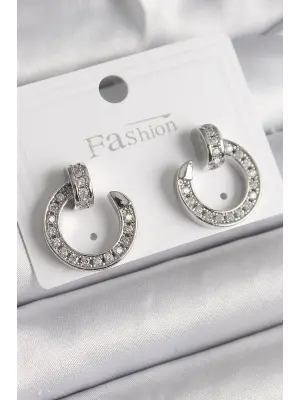  Gümüş Zirkon Taşlı Çivi Halka Model Çelik Küpe