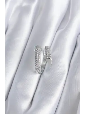  Gümüş Zirkon Taşlı Çivi Model Çelik Yüzük