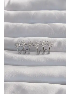  Gümüş Zirkon Taşlı Çoklu Görünümlü Çiçek Küpe