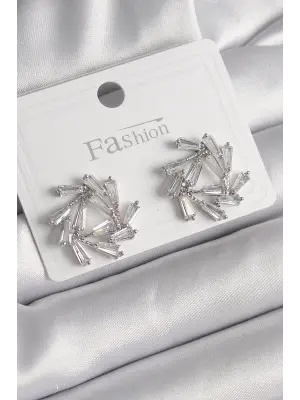 Gümüş Zirkon Taşlı Daire Model Çelik Küpe