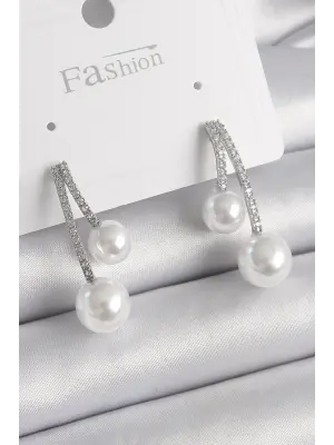  Gümüş Zirkon Taşlı Dal Model İncili Çelik Küpe