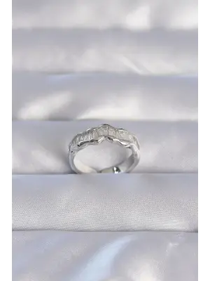  Gümüş Zirkon Taşlı Dalgalı Su Yolu Model Ayarlanabilir Yüzük