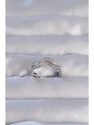  Gümüş Zirkon Taşlı Dalgalı Su Yolu Model Ayarlanabilir Yüzük