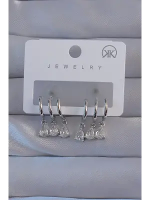  Gümüş Zirkon Taşlı Damla Model Çoklu Görünüm Yarım Halka Küpe