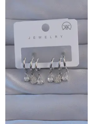  Gümüş Zirkon Taşlı Damla Model Çoklu Görünüm Yarım Halka Küpe