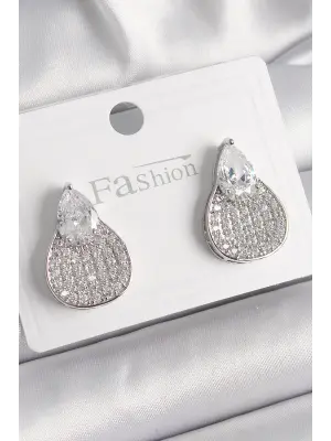  Gümüş Zirkon Taşlı Damla Model Çelik Küpe