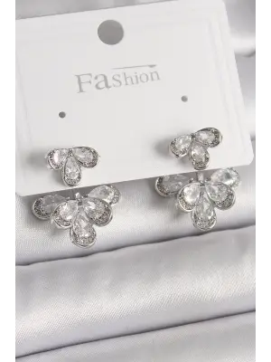  Gümüş Zirkon Taşlı Damla Model Çelik Küpe