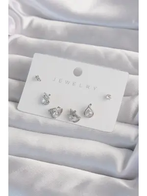  Gümüş Zirkon Taşlı Damla Model Küpe Seti