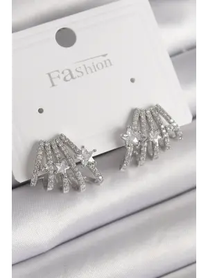  Gümüş Zirkon Taşlı Deniz Kabuğu Model Yıldız Detay Çelik Küpe