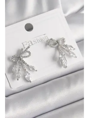  Gümüş Zirkon Taşlı Düğüm Model Damla Zirkon Taşlı Çelik Küpe