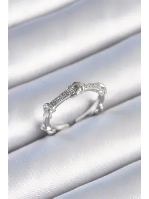  Gümüş Zirkon Taşlı Düğüm Model Çelik Yüzük