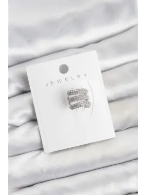 Çelik Gümüş Renk Zirkon Taşlı Earcuff Kıkırdak Küpe