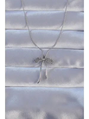 Pirinç Gümüş  Zirkon Taşlı Fiyonk Çelik Kolye