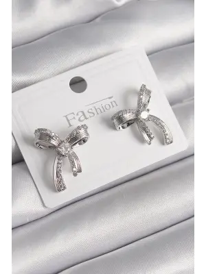  Gümüş Zirkon Taşlı Fiyonk Model Çelik Küpe