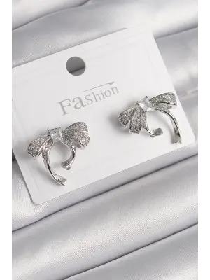  Gümüş Zirkon Taşlı Fiyonk Model Çelik Küpe