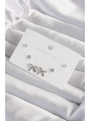  Gümüş Zirkon Taşlı Fiyonk Model Küpe Seti