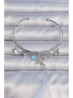 Pirinç Gümüş Renk Zirkon Taşlı Flamingo Figürlü Charm Bileklik