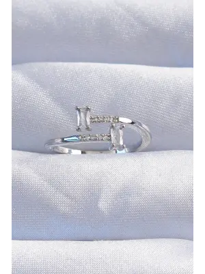  Gümüş Zirkon Taşlı Geometrik Ayarlanabilir Yüzük