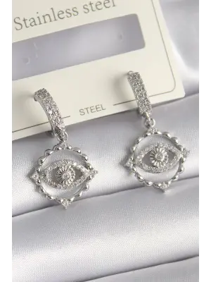 Pirinç Gümüş  Zirkon Taşlı Göz Model  Çelik Kolye