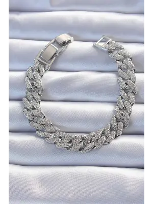 Pirinç Gümüş Renk Zirkon Taşlı Gurmet Bileklik