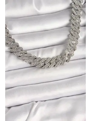 Pirinç Gümüş Renk Zirkon Taşlı Gurmet Kadın Kolye