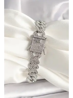 Pirinç Gümüş Renk Zirkon Taşlı Gurmet Model Kadın Bileklik
