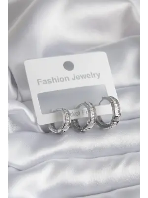  Gümüş Zirkon Taşlı Halk Model Çelik Küpe